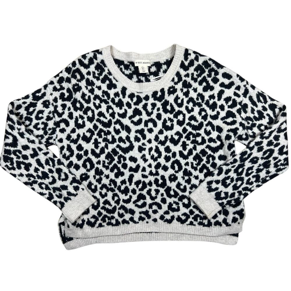 YET AGAIN Leopard Print Sweater Women’s Large Cozy Knit Cotton blend Pullover